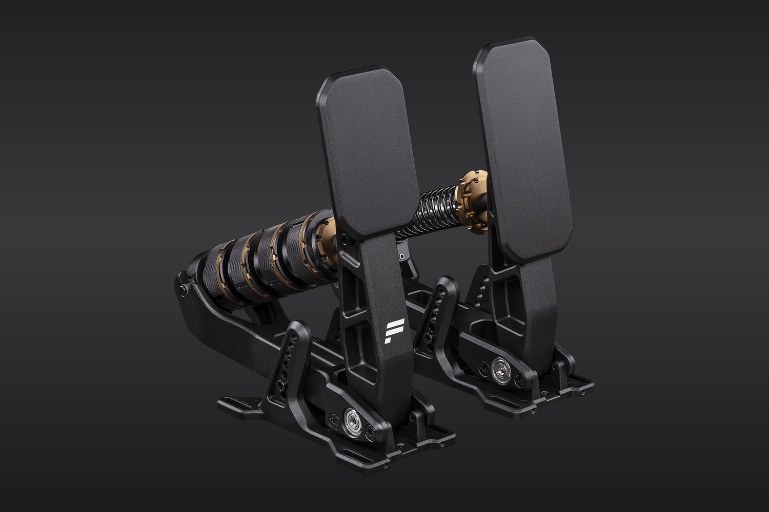 Le pédalier Fanatec Podium Pedals Sport à deux pédales, avec ses plaques en aluminium